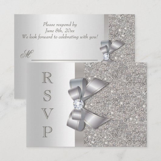 Silver Faux Bow & Diamonds RSVP (Voorkant / Achterkant)