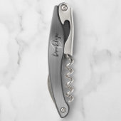 Silver Faux Brushed Metal Monogram Script Kurkentrekker (Achterkant)