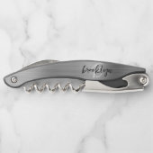 Silver Faux Brushed Metal Monogram Script Kurkentrekker (Achterkant)