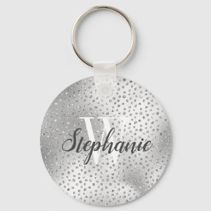Silver Faux Diamond Confetti Pattern Monogram Sleutelhanger