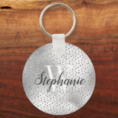 Silver Faux Diamond Confetti Pattern Monogram Sleutelhanger (Voorkant)