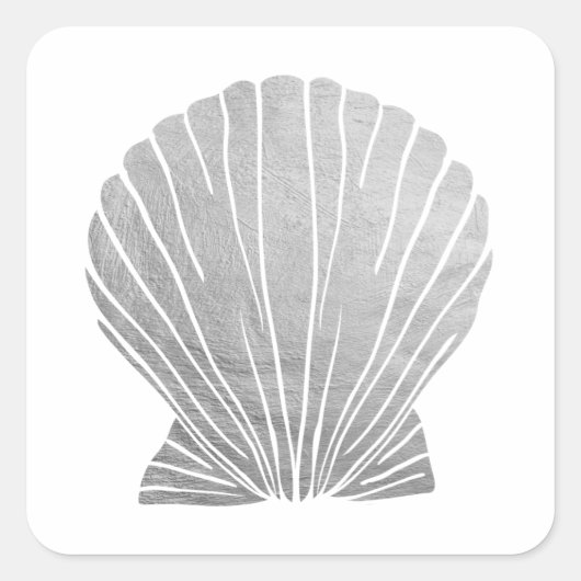 Silver Faux Elegant Metallic Seashell Wedding Squa Vierkante Sticker (Voorkant)