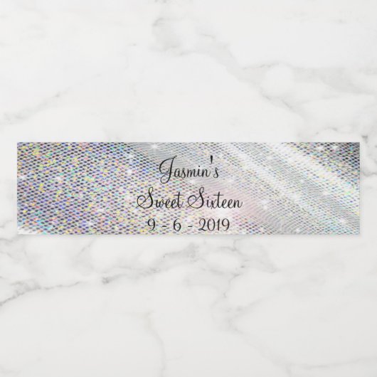 Silver, Faux Folie, Sweet Sixteen, Aangepast Waterfles Etiket (Enkel label)