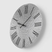 Silver Faux Folie Texture Black Roman Numerals Grote Klok (Hoek)