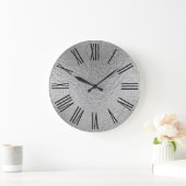 Silver Faux Folie Texture Black Roman Numerals Grote Klok (Huis)