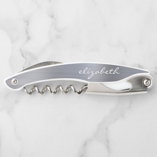 Silver Faux, geborsteld metaal, aangepast script Kurkentrekker (Achterkant)