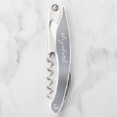 Silver Faux, geborsteld metaal, aangepast script Kurkentrekker (Voorkant)