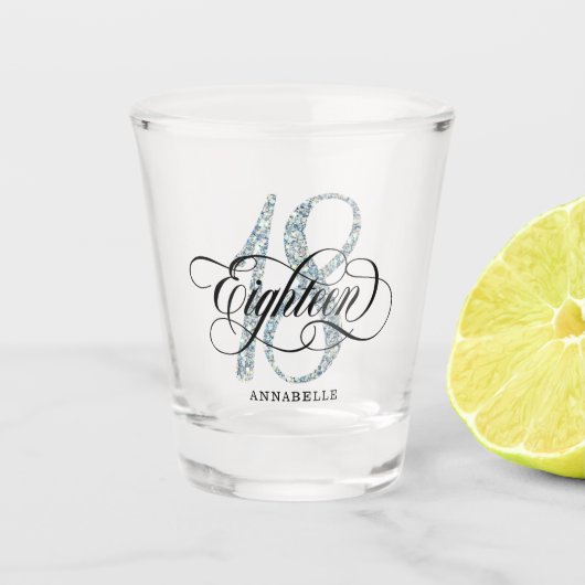 Silver Faux Glitter 18th Birthday Shot Glas (Voorkant)