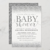 Silver Faux Glitter Baby shower Invitation Kaart (Voorkant / Achterkant)