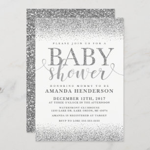 Silver Faux Glitter Baby shower Invitation Kaart