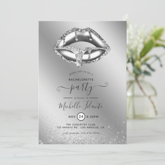Silver Faux Glitter Bachelorette Party Kaart (Staand voorkant)