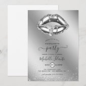 Silver Faux Glitter Bachelorette Party Kaart (Voorkant / Achterkant)