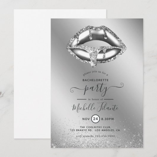 Silver Faux Glitter Bachelorette Party Kaart (Voorkant / Achterkant)