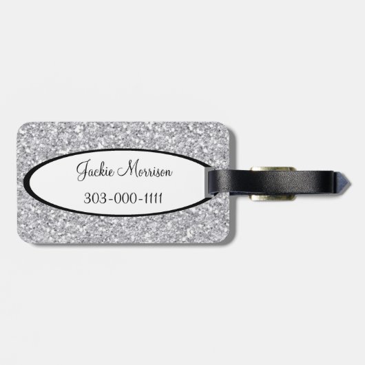 Silver Faux Glitter Bagagelabel (Achterkant horizontaal)
