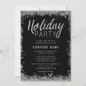 Silver Faux Glitter Black Holiday Party Kaart (Voorkant)