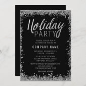 Silver Faux Glitter Black Holiday Party Kaart (Voorkant / Achterkant)