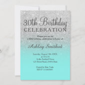 Silver faux glitter blauwgroen oceaanombre 30e ver kaart (Voorkant)