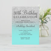 Silver faux glitter blauwgroen oceaanombre 30e ver kaart (Staand voorkant)