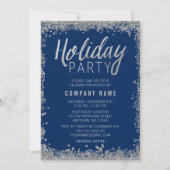 Silver Faux Glitter Blue Holiday Party Kaart (Voorkant)