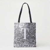 Silver Faux Glitter Bokeh Sparkles Monogram Tote Bag (Voorkant)