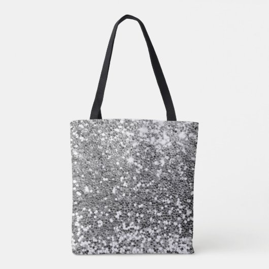 Silver Faux Glitter Bokeh Sparkles Monogram Tote Bag (Achterkant)