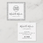 Silver faux glitter border custom logo elegant vierkante visitekaartje (Voorkant / Achterkant)