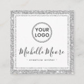 Silver faux glitter border custom logo elegant vierkante visitekaartje (Voorkant)