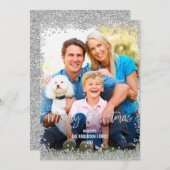 Silver Faux Glitter Border Kerstvakantie Foto Feestdagenkaart (Voorkant / Achterkant)
