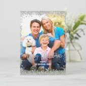 Silver Faux Glitter Border Kerstvakantie Foto Feestdagenkaart (Staand voorkant)