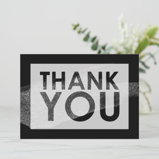 Silver Faux Glitter Brush over Black met Cutout Bedankkaart (Staand voorkant)