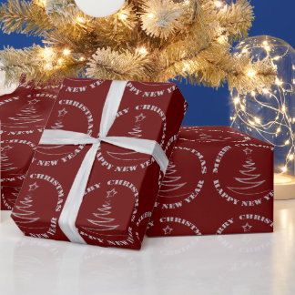 Silver Faux Glitter Burgundy Red Kerstmis Cadeaupapier