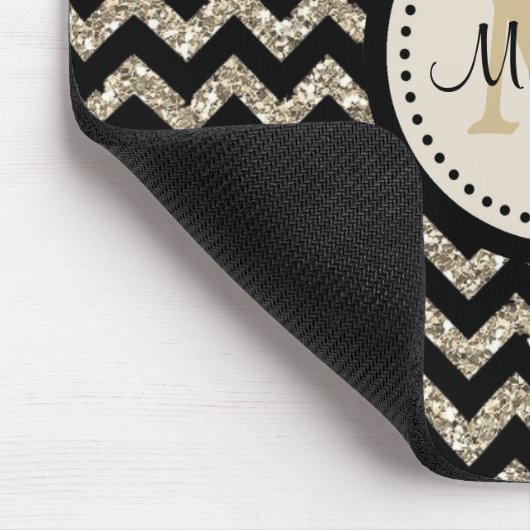 Silver Faux Glitter Chevron Monogram Muismat (Hoek)