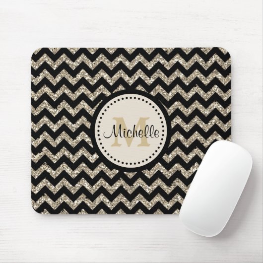 Silver Faux Glitter Chevron Monogram Muismat (Met muis)