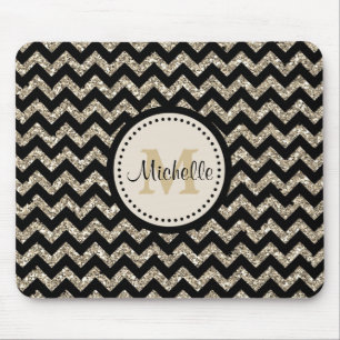 Silver Faux Glitter Chevron Monogram Muismat