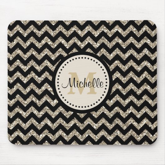 Silver Faux Glitter Chevron Monogram Muismat (Voorkant)