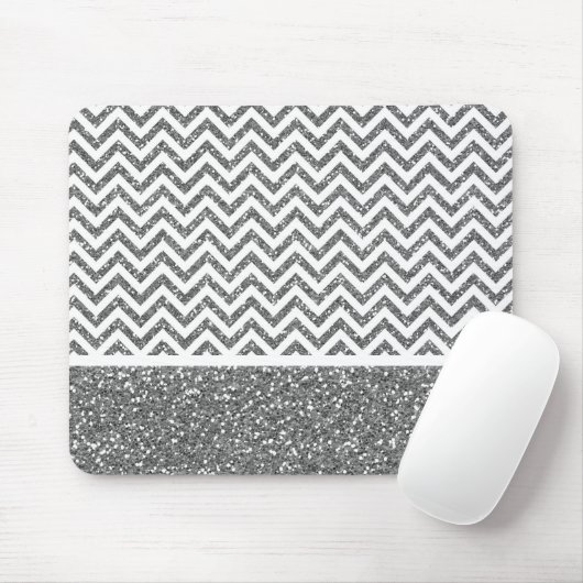 Silver Faux Glitter Chevron Muismat (Met muis)