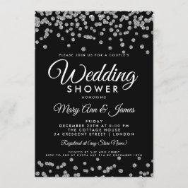 Silver Faux Glitter Confetti Black Couple's Shower Kaart