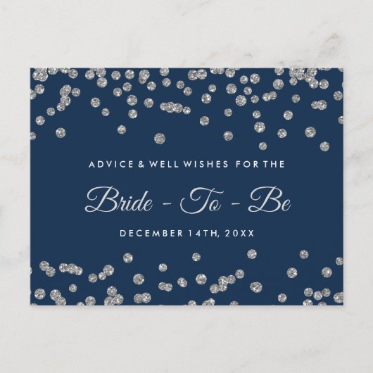 Silver Faux Glitter Confetti Navy Bridal Advice Advieskaart (Voorkant)