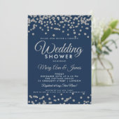 Silver Faux Glitter Confetti Navy Couple's Shower Kaart (Staand voorkant)