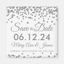 Silver Faux Glitter Confetti Sla de datum op Magneet