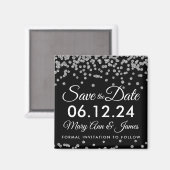 Silver Faux Glitter Confetti Zwart Save The Date Magneet (Voorkant / Achterkant)