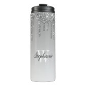 Silver Faux Glitter Drip Sparkle Ombre Monogram Thermosbeker (Voorkant)