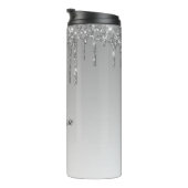 Silver Faux Glitter Drip Sparkle Ombre Monogram Thermosbeker (Geroteerd rechts)