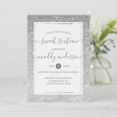 Silver Faux Glitter Elegant Sweet 16 Birthday Kaart (Staand voorkant)