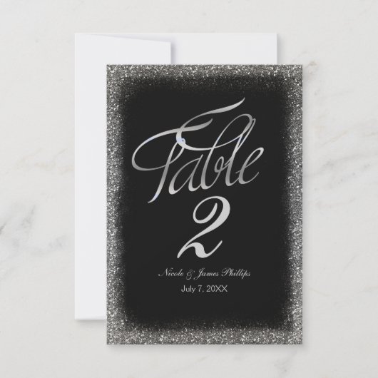 Silver Faux Glitter en Black Glam Table Card Numbe Kaart (Voorkant)