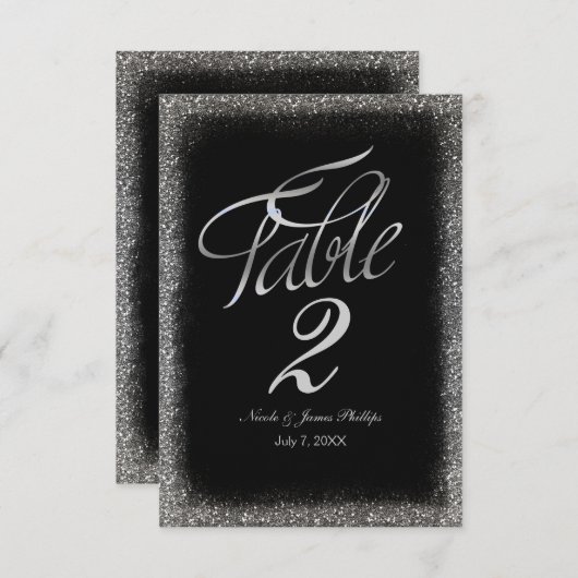 Silver Faux Glitter en Black Glam Table Card Numbe Kaart (Voorkant / Achterkant)