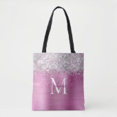 Silver Faux-Glitter Girly Glam Pink Gepersonalisee Tote Bag (Voorkant)