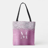 Silver Faux-Glitter Girly Glam Pink Gepersonalisee Tote Bag (Achterkant)