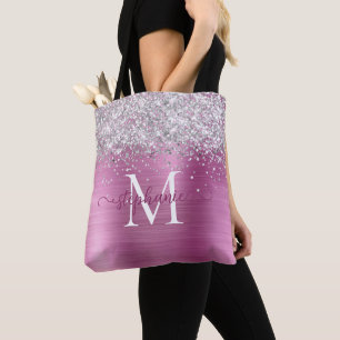 Silver Faux-Glitter Girly Glam Pink Gepersonalisee Tote Bag