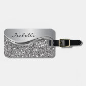 Silver Faux Glitter Glam Bling Personalized Metal Bagagelabel (Voorkant horizontaal)